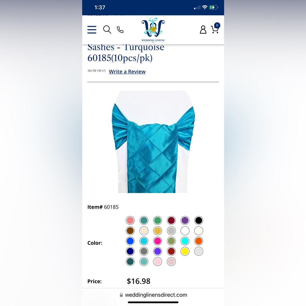 Turquoise chair sashes